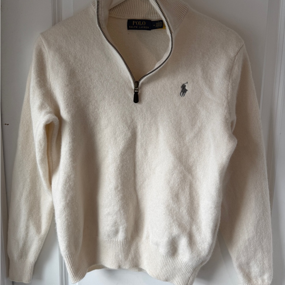 Ralph Lauren Men's Zip Up Cashmere-Wool Sweater in Cream